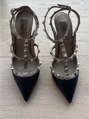 Valentino Black Rockstud Ankle Strap Pump Size 38, Authentic